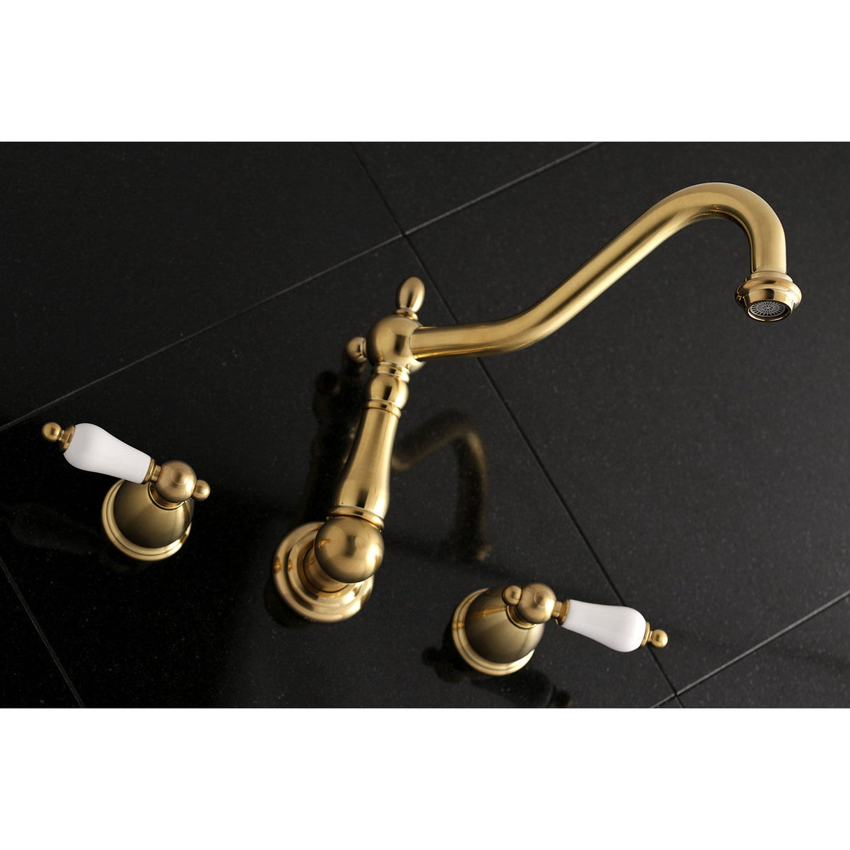 Heritage KS1027PL Two-Handle 3-Hole Wall Mount Roman Tub Faucet, Brushed Brass