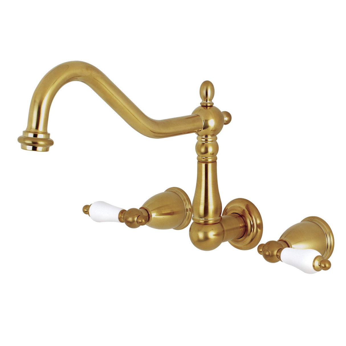 Heritage KS1027PL Two-Handle 3-Hole Wall Mount Roman Tub Faucet, Brushed Brass