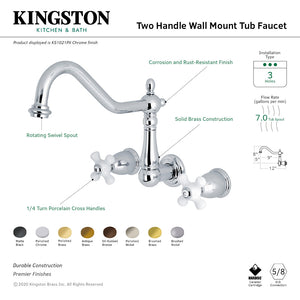 Heritage KS1027PX Two-Handle 3-Hole Wall Mount Roman Tub Faucet, Brushed Brass