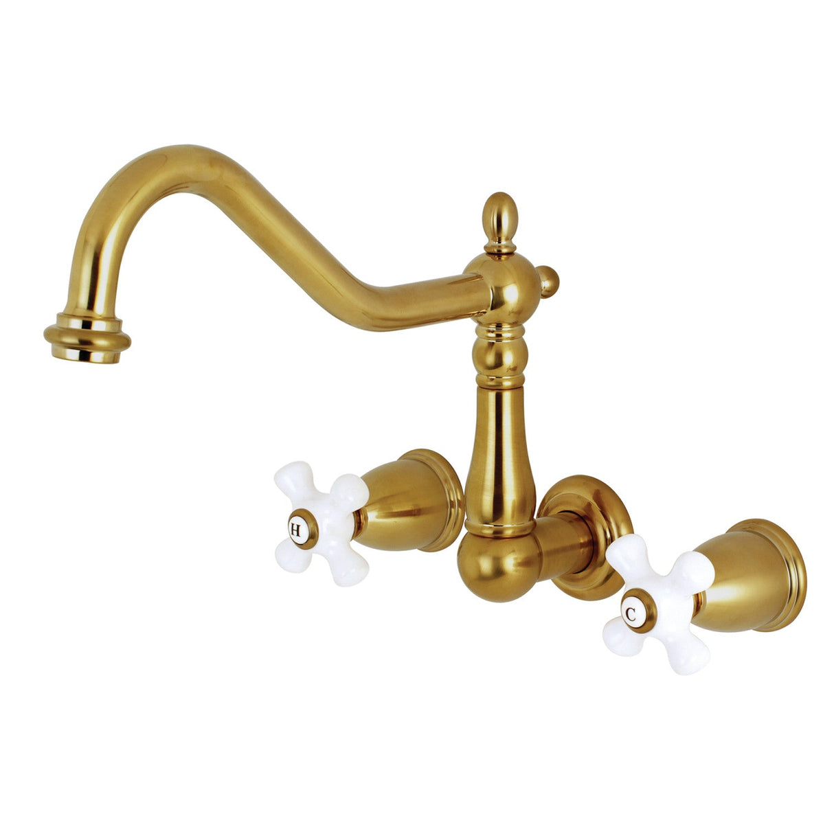 Heritage KS1027PX Two-Handle 3-Hole Wall Mount Roman Tub Faucet, Brushed Brass