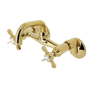 Kingston KS112PB Two-Handle 2-Hole Wall Mount Bar Faucet, Polished Brass