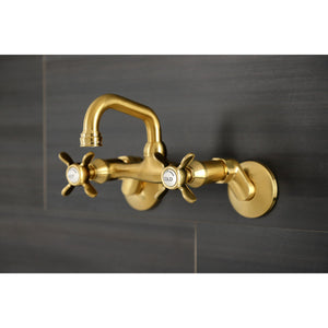 Kingston KS112SB Two-Handle 2-Hole Wall Mount Bar Faucet, Brushed Brass