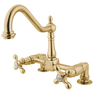 Heritage KS1142AX Two-Handle 2-Hole Deck Mount Bridge Kitchen Faucet, Polished Brass