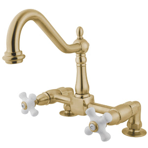 Heritage KS1142PX Two-Handle 2-Hole Deck Mount Bridge Kitchen Faucet, Polished Brass