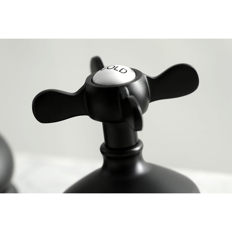 Essex KS1160BEX Two-Handle 3-Hole Deck Mount Widespread Bathroom Faucet with Brass Pop-Up, Matte Black