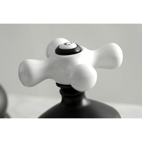 Heritage KS1160PX Two-Handle 3-Hole Deck Mount Widespread Bathroom Faucet with Brass Pop-Up, Matte Black