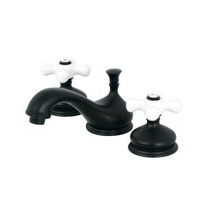 Heritage KS1160PX Two-Handle 3-Hole Deck Mount Widespread Bathroom Faucet with Brass Pop-Up, Matte Black