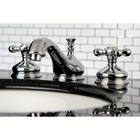 Heritage KS1161AX Two-Handle 3-Hole Deck Mount Widespread Bathroom Faucet with Brass Pop-Up, Polished Chrome