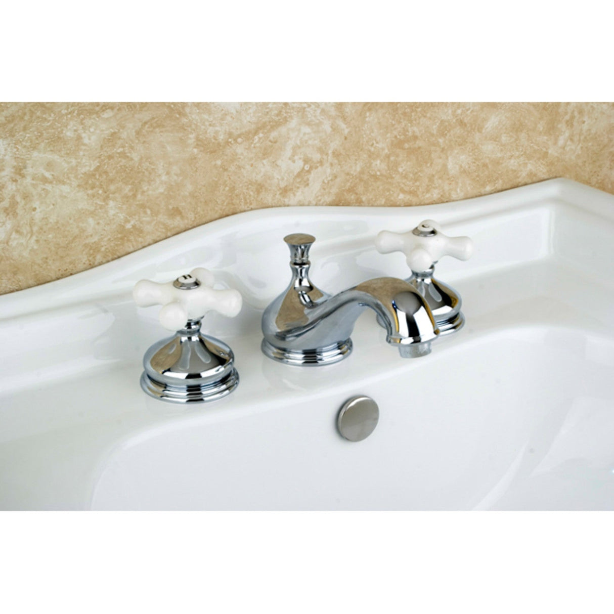 Heritage KS1161PX Two-Handle 3-Hole Deck Mount Widespread Bathroom Faucet with Brass Pop-Up, Polished Chrome