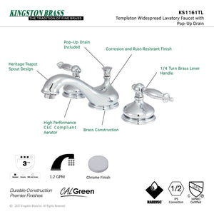 Heritage KS1161TL Two-Handle 3-Hole Deck Mount Widespread Bathroom Faucet with Brass Pop-Up, Polished Chrome