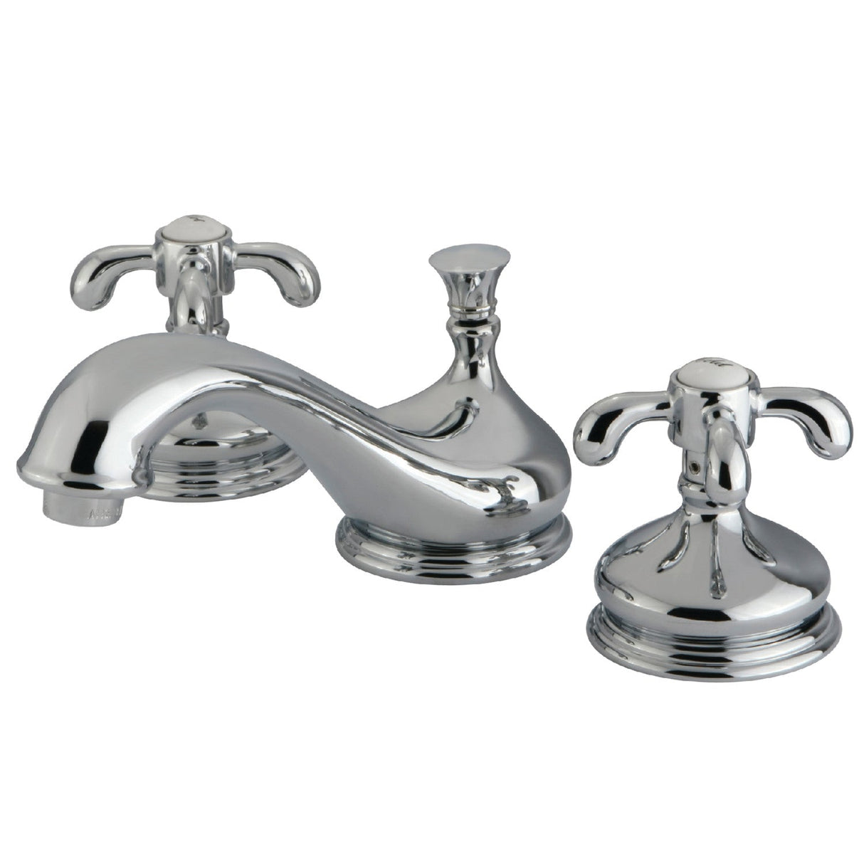 French Country KS1161TX Two-Handle 3-Hole Deck Mount Widespread Bathroom Faucet with Brass Pop-Up, Polished Chrome