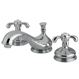 French Country KS1161TX Two-Handle 3-Hole Deck Mount Widespread Bathroom Faucet with Brass Pop-Up, Polished Chrome