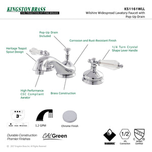 Wilshire KS1161WLL Two-Handle 3-Hole Deck Mount Widespread Bathroom Faucet with Brass Pop-Up, Polished Chrome