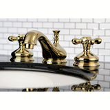 Heritage KS1162AX Two-Handle 3-Hole Deck Mount Widespread Bathroom Faucet with Brass Pop-Up, Polished Brass