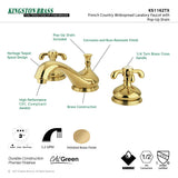 French Country KS1162TX Two-Handle 3-Hole Deck Mount Widespread Bathroom Faucet with Brass Pop-Up, Polished Brass