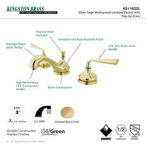 Silver Sage KS1162ZL Two-Handle 3-Hole Deck Mount Widespread Bathroom Faucet with Brass Pop-Up, Polished Brass