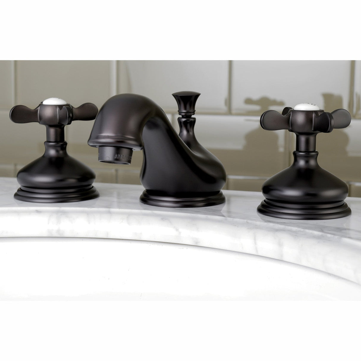 Essex KS1165BEX Two-Handle 3-Hole Deck Mount Widespread Bathroom Faucet with Brass Pop-Up, Oil Rubbed Bronze