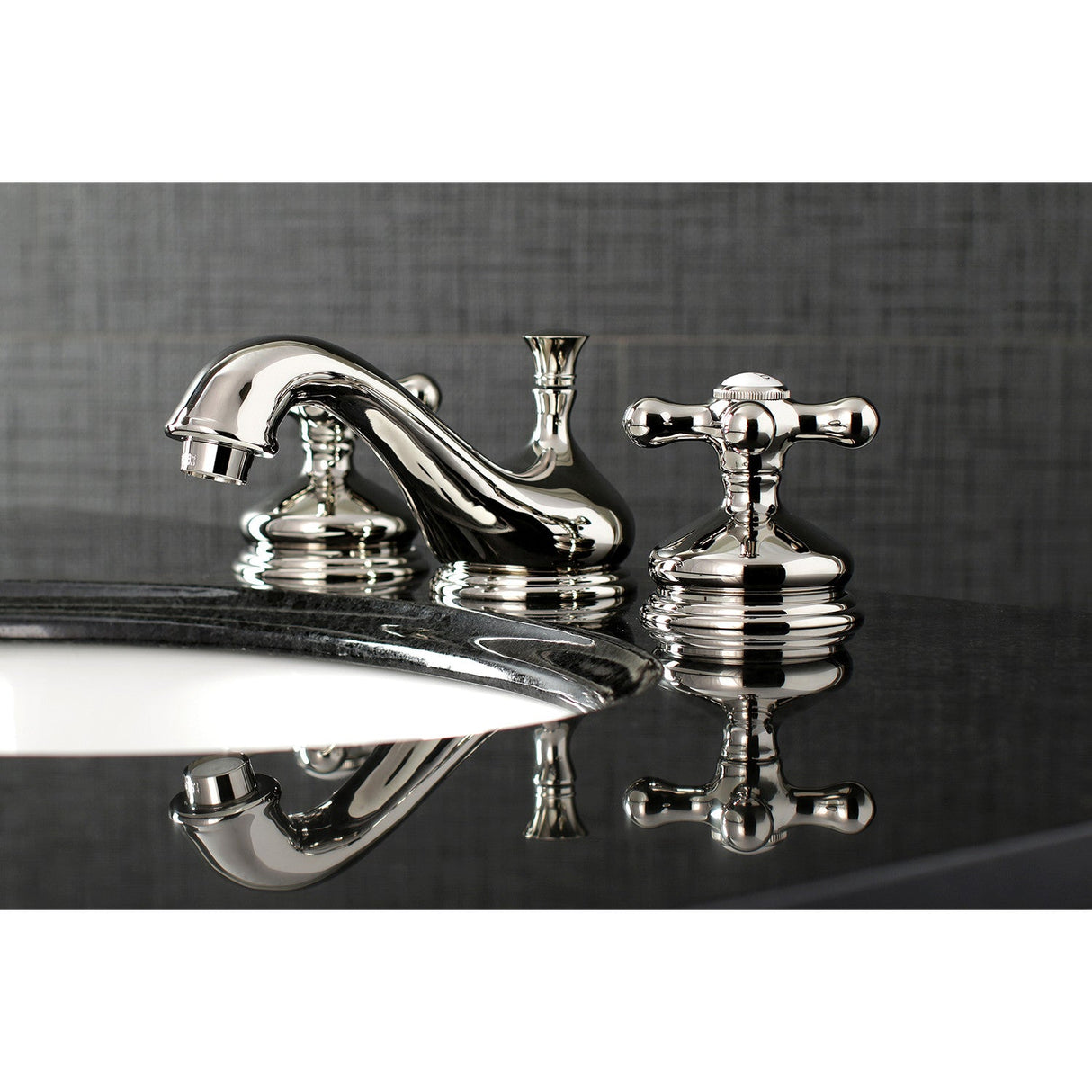 Heritage KS1166AX Two-Handle 3-Hole Deck Mount Widespread Bathroom Faucet with Brass Pop-Up, Polished Nickel
