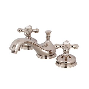 Heritage KS1166AX Two-Handle 3-Hole Deck Mount Widespread Bathroom Faucet with Brass Pop-Up, Polished Nickel