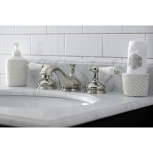 Heritage KS1166PL Two-Handle 3-Hole Deck Mount Widespread Bathroom Faucet with Brass Pop-Up, Polished Nickel