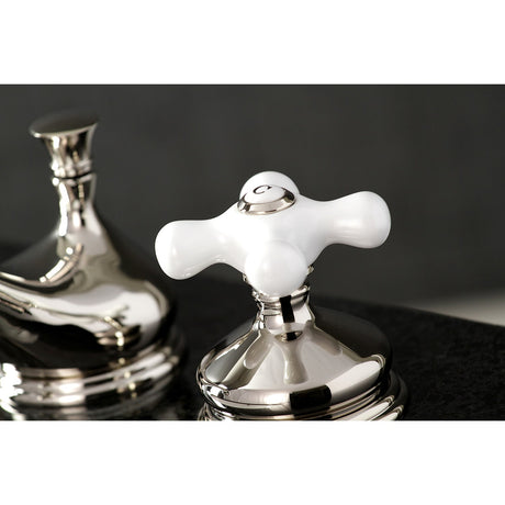 Heritage KS1166PX Two-Handle 3-Hole Deck Mount Widespread Bathroom Faucet with Brass Pop-Up, Polished Nickel