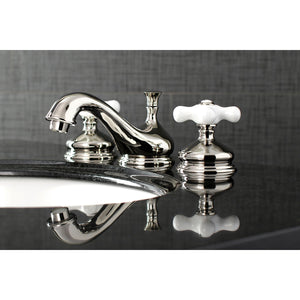 Heritage KS1166PX Two-Handle 3-Hole Deck Mount Widespread Bathroom Faucet with Brass Pop-Up, Polished Nickel
