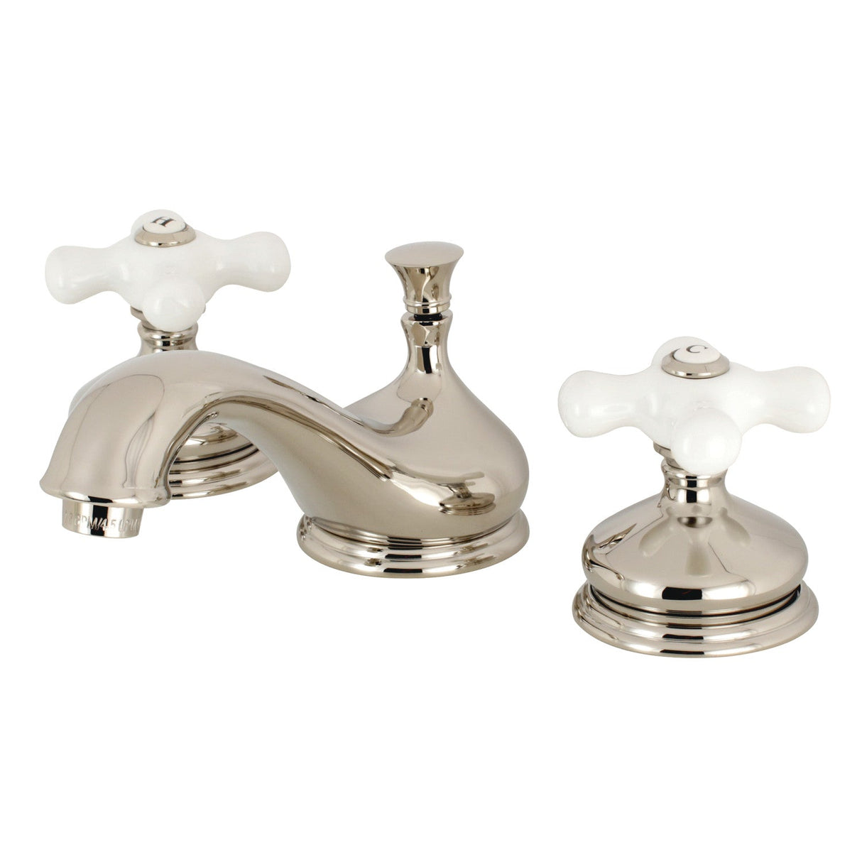 Heritage KS1166PX Two-Handle 3-Hole Deck Mount Widespread Bathroom Faucet with Brass Pop-Up, Polished Nickel