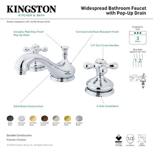 Kingston KS1167AX Two-Handle 3-Hole Deck Mount Widespread Bathroom Faucet with Brass Pop-Up, Brushed Brass