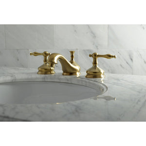Heritage KS1167NL Two-Handle 3-Hole Deck Mount Widespread Bathroom Faucet with Brass Pop-Up, Brushed Brass