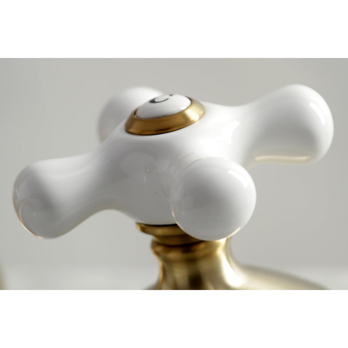 Heritage KS1167PX Two-Handle 3-Hole Deck Mount Widespread Bathroom Faucet with Brass Pop-Up, Brushed Brass