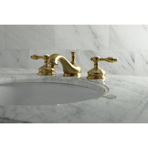 Tudor KS1167TAL Two-Handle 3-Hole Deck Mount Widespread Bathroom Faucet with Brass Pop-Up, Brushed Brass