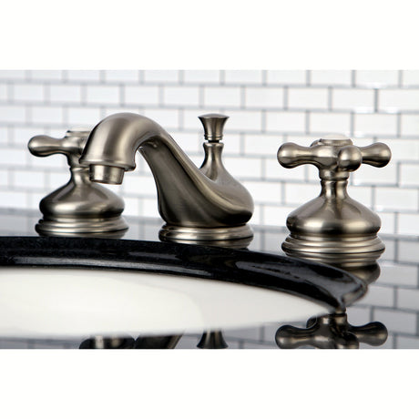 Heritage KS1168AX Two-Handle 3-Hole Deck Mount Widespread Bathroom Faucet with Brass Pop-Up, Brushed Nickel