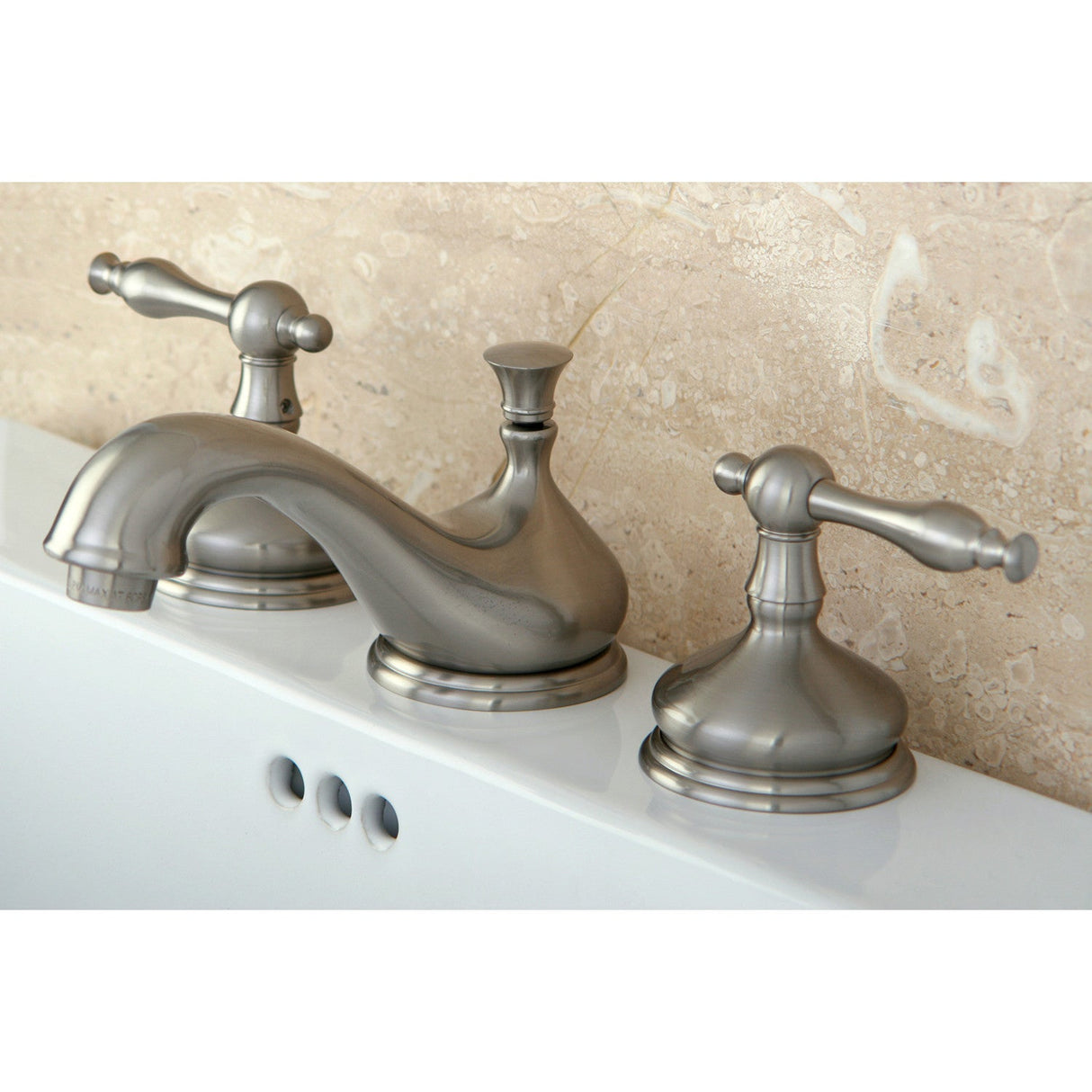 Heritage KS1168NL Two-Handle 3-Hole Deck Mount Widespread Bathroom Faucet with Brass Pop-Up, Brushed Nickel