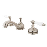 Heritage KS1168PL Two-Handle 3-Hole Deck Mount Widespread Bathroom Faucet with Brass Pop-Up, Brushed Nickel