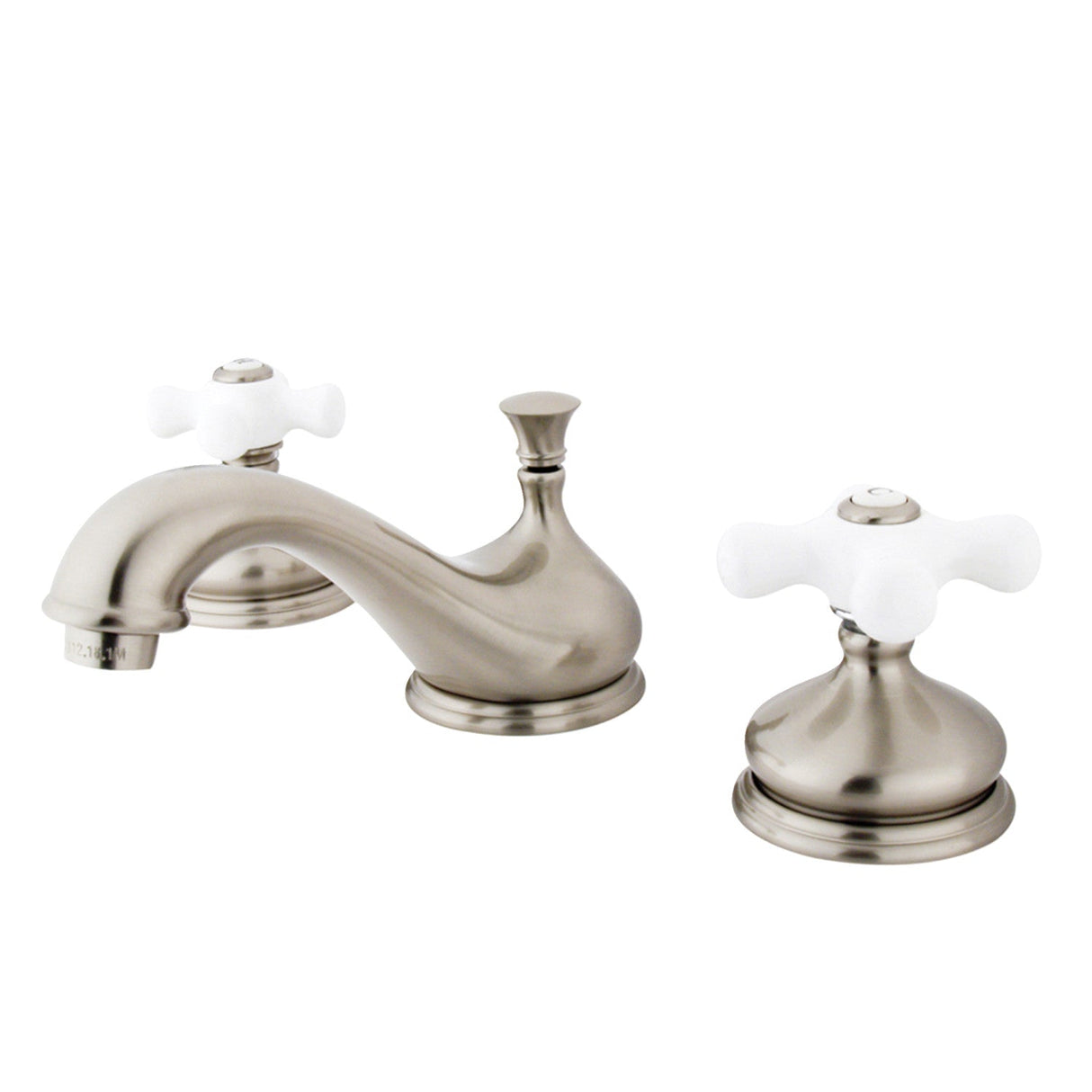 Heritage KS1168PX Two-Handle 3-Hole Deck Mount Widespread Bathroom Faucet with Brass Pop-Up, Brushed Nickel