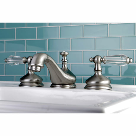 Wilshire KS1168WLL Two-Handle 3-Hole Deck Mount Widespread Bathroom Faucet with Brass Pop-Up, Brushed Nickel