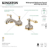 Heritage KS1169AL Two-Handle 3-Hole Deck Mount Widespread Bathroom Faucet with Plastic Pop-Up, Brushed Nickel/Polished Brass