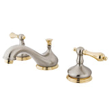 Heritage KS1169AL Two-Handle 3-Hole Deck Mount Widespread Bathroom Faucet with Plastic Pop-Up, Brushed Nickel/Polished Brass