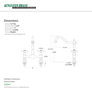 Heritage KS1171AX Two-Handle 2-Hole Deck Mount Bridge Kitchen Faucet, Polished Chrome