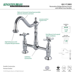Essex KS1171BEX Two-Handle 2-Hole Deck Mount Bridge Kitchen Faucet, Polished Chrome