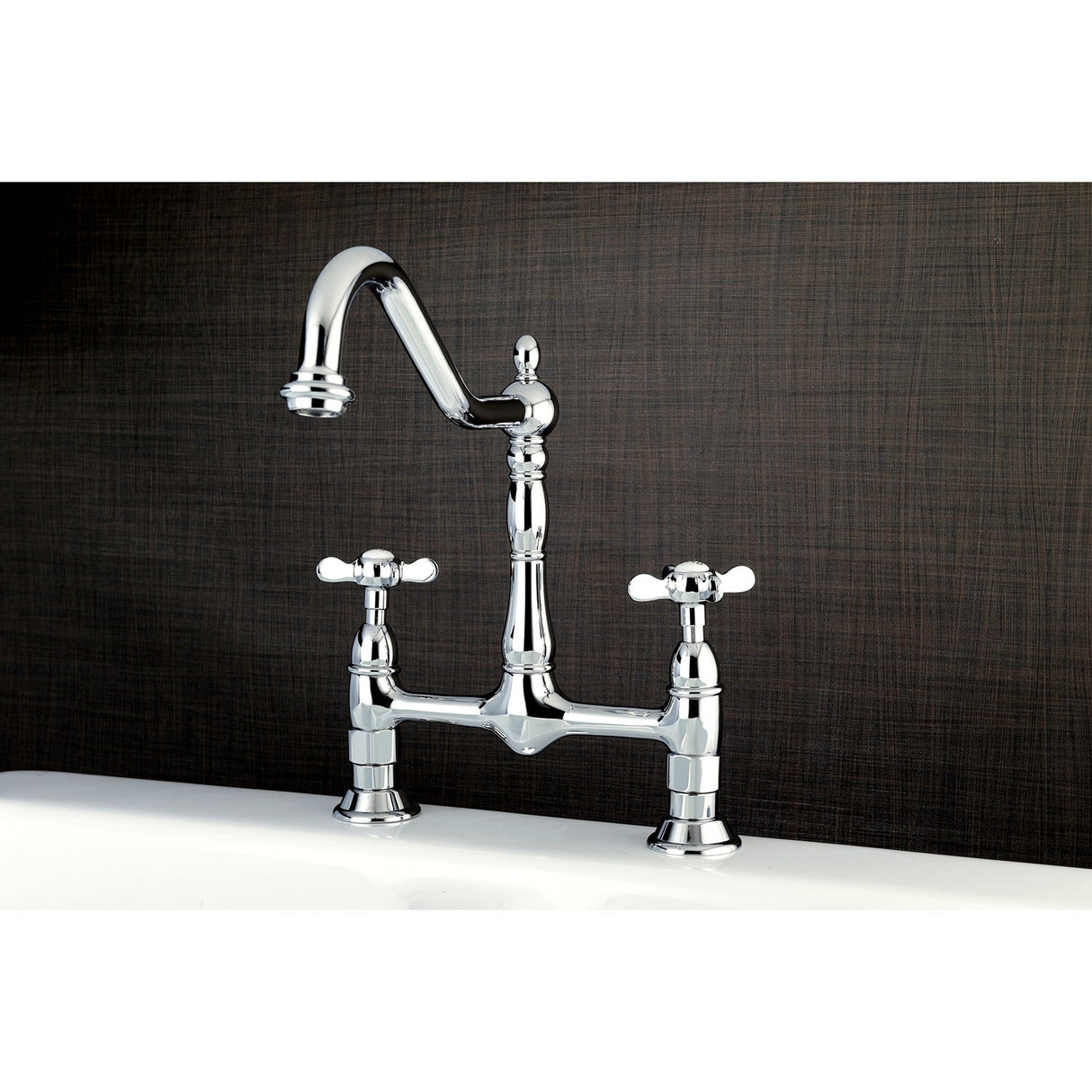 Essex KS1171BEX Two-Handle 2-Hole Deck Mount Bridge Kitchen Faucet, Polished Chrome