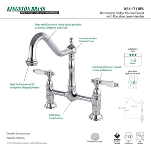 Bel-Air KS1171BPL Two-Handle 2-Hole Deck Mount Bridge Kitchen Faucet, Polished Chrome