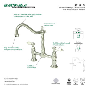 Heritage KS1171PL Two-Handle 2-Hole Deck Mount Bridge Kitchen Faucet, Polished Chrome