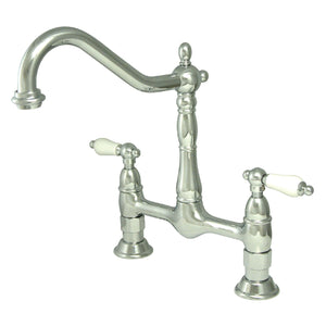 Heritage KS1171PL Two-Handle 2-Hole Deck Mount Bridge Kitchen Faucet, Polished Chrome