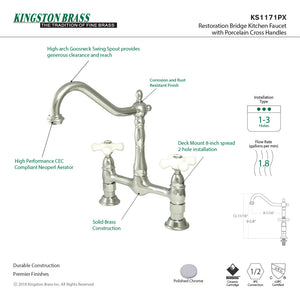 Heritage KS1171PX Two-Handle 2-Hole Deck Mount Bridge Kitchen Faucet, Polished Chrome