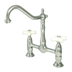Heritage KS1171PX Two-Handle 2-Hole Deck Mount Bridge Kitchen Faucet, Polished Chrome