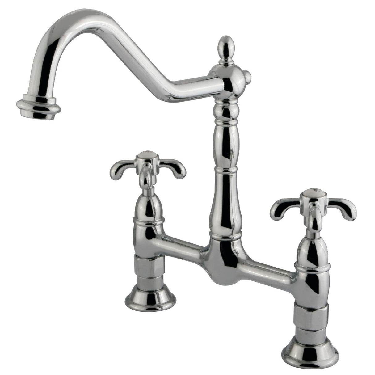 French Country KS1171TX Two-Handle 2-Hole Deck Mount Bridge Kitchen Faucet, Polished Chrome