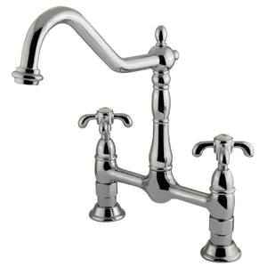 French Country KS1171TX Two-Handle 2-Hole Deck Mount Bridge Kitchen Faucet, Polished Chrome