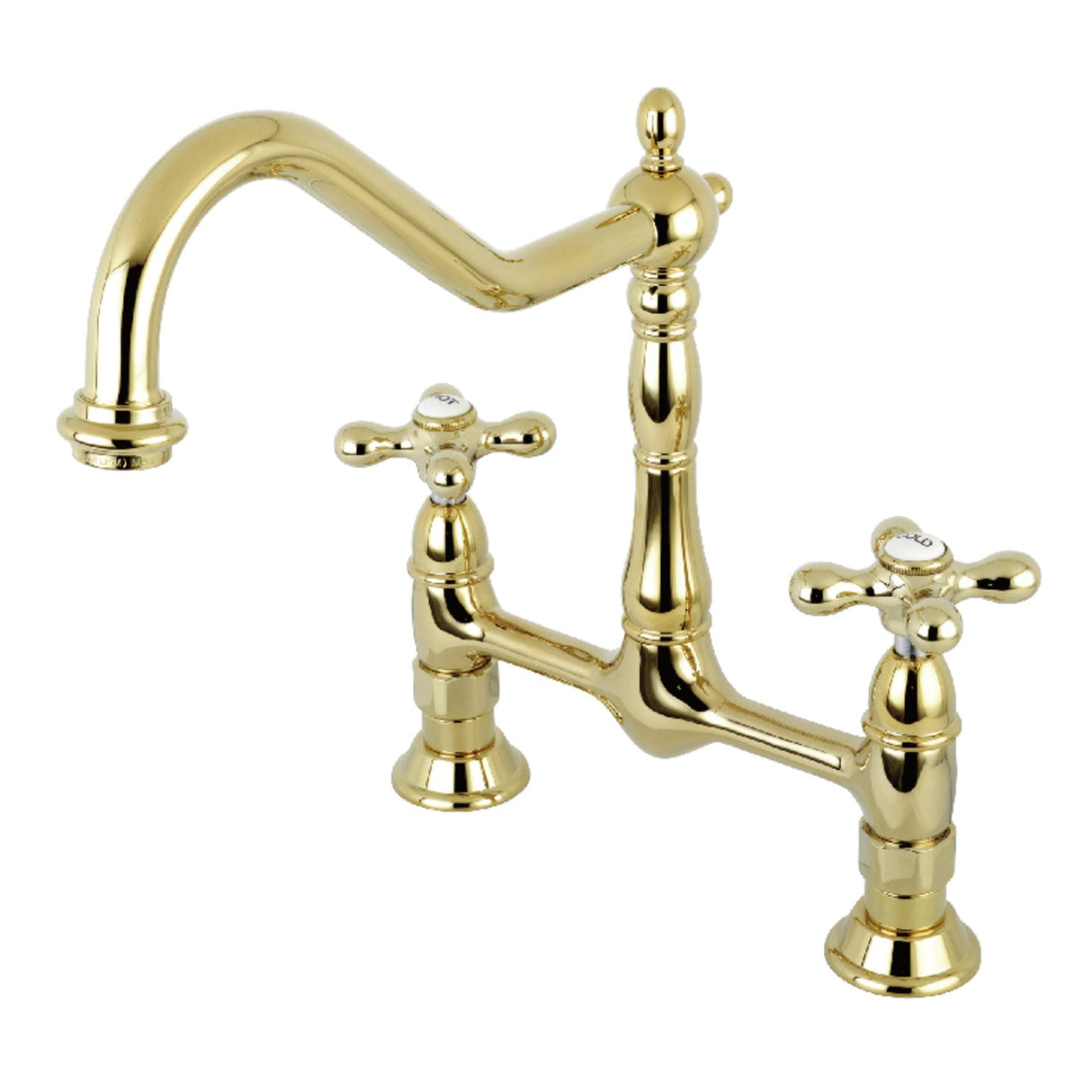 Heritage KS1172AX Two-Handle 2-Hole Deck Mount Bridge Kitchen Faucet, Polished Brass