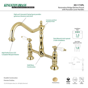 Heritage KS1172PL Two-Handle 2-Hole Deck Mount Bridge Kitchen Faucet, Polished Brass